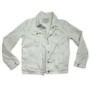 Pilcro Anthropologie White Denim Eyelet Trucker Jacket Boho Western XSmall